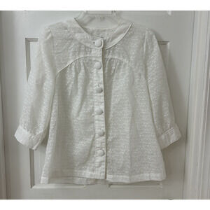 A.N.A White Sheer Beachy Button‎ Up Resort Festival Cruise Sz M 3/4 Sleeve